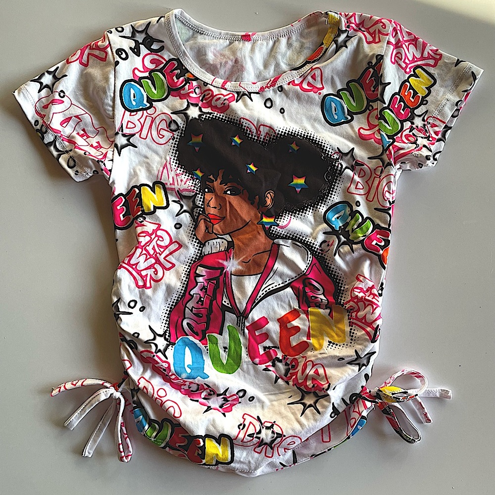 Cute 4 U Girls Colorful airbrushed graphic queen tie side t-shirt size 6X(L)